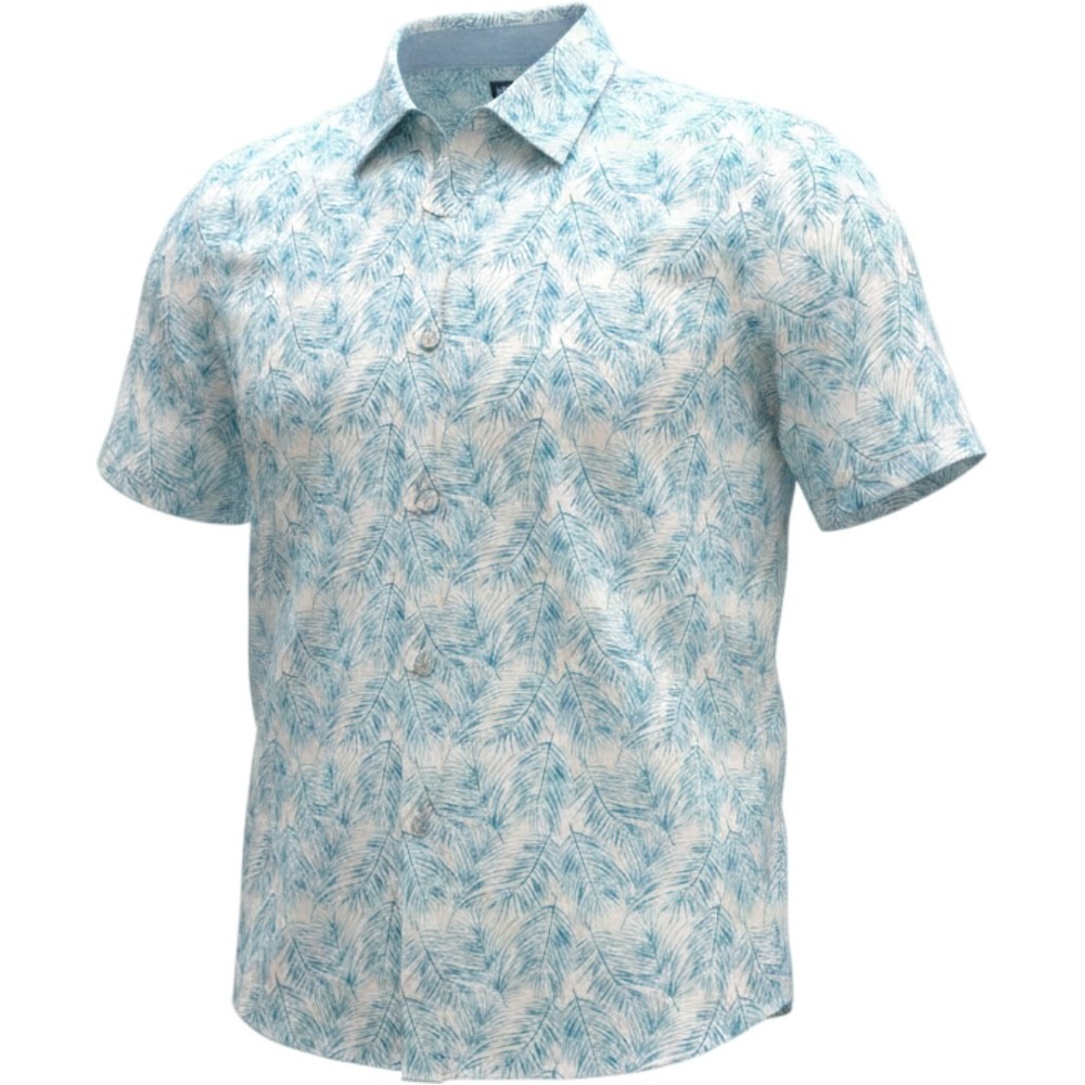 Geoffrey Beene Mens XL Short Sleeve Button Down Teal Palm Leaf Print Shirt